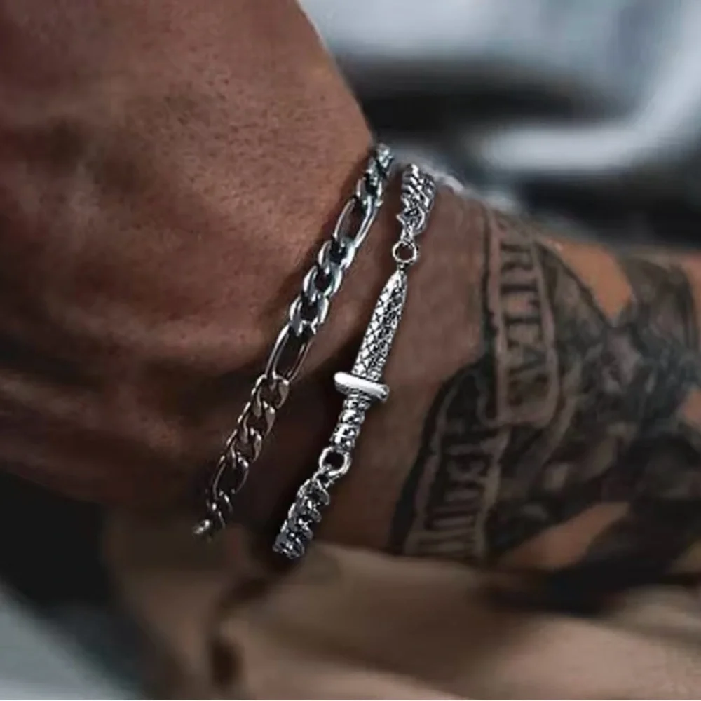 Sword Bracelet, Mens Chain Link Bracelet , Stainless Steel